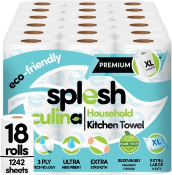 Splesh Culina Kitchen Towel - 108XL Rolls 3 Ply Ultra Absorbent & Extra Strong, Large Eco-Friendly Household Kitchen Rolls - 69 Super Sized Triple Layered Sheets Per Roll