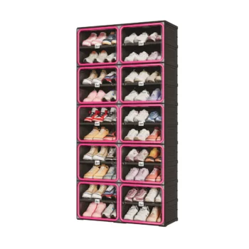 10 Tier Shoe Cabinet for Small Spaces with Doors – Red & Black Foldable Stackable Shoe Organizer | ANTBOX