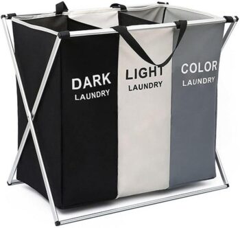 65L 3-Compartment Foldable Laundry Basket