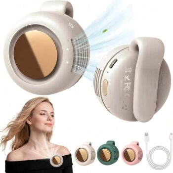 Portable Rechargeable Mini Bladeless Fan 3 Speed Silent Rotatable Handheld Waist Phone Cooler for Outdoor Travel Gift