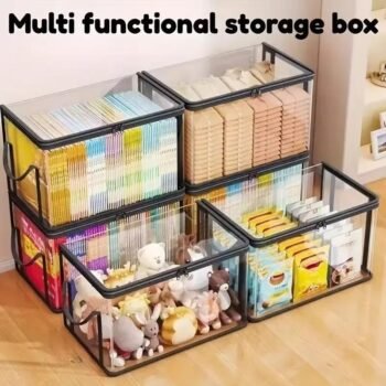 SummervibesLarge Clear Thick Plastic Storage Box with Hinged Lid, Heavy-Duty Durable High Capacity Organizer, Perfect for Home, Camping, Travel, Attic and MovingSet of 4 storage boxes