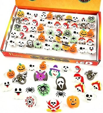 50Pcs Halloween LED Light Up Ring, Glow in The Dark Finger Luminous Party Favor Ring Halloween LED Rings Light Up Rings, Ideal Halloween Party Favor, Trick or Treat Gift Bag Fillers